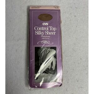 Vintage CVS Ex-Tall Nude Control Top Silky Sheer Pantyhose Sandalfoot 235051